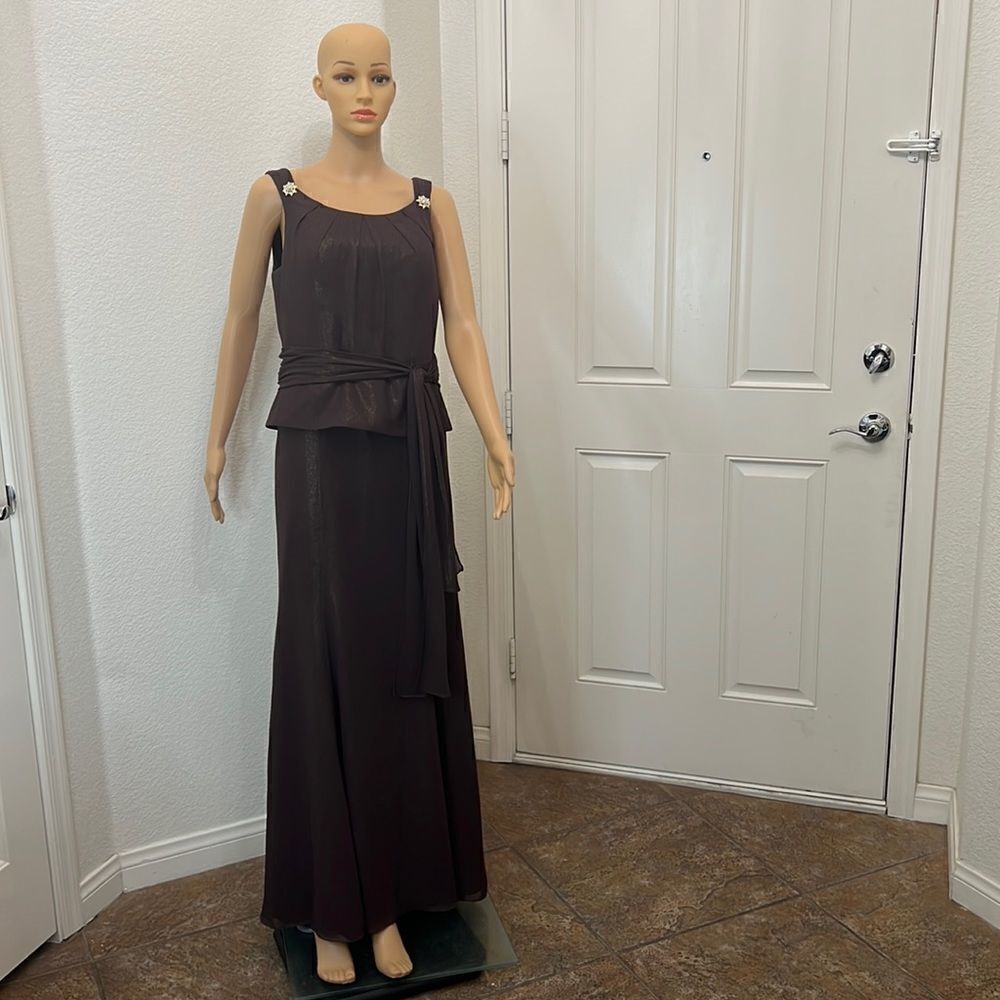 David’s Bridal Wedding Formal Dress Size 10 Diamond Gold Brooches Straps Shimmer